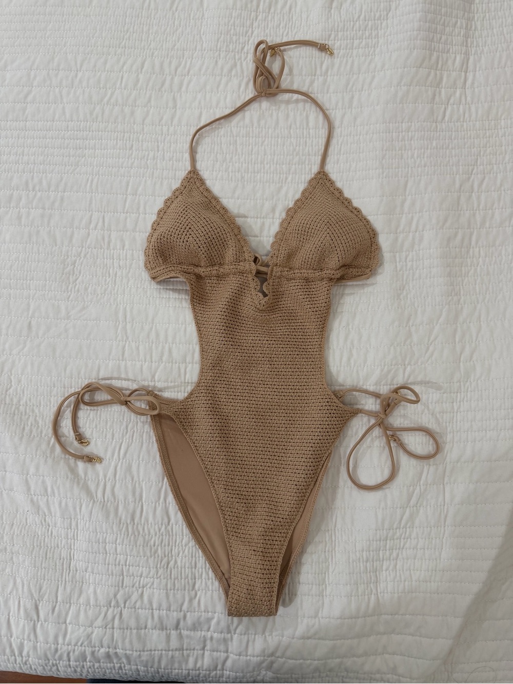 Victoria's Secret Crochet One-Piece Swimsuit in Tan